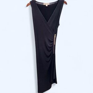 🟢NWOT~Michael Kors Navy Asymmetrical Zip Detail Ruched Midi Dress